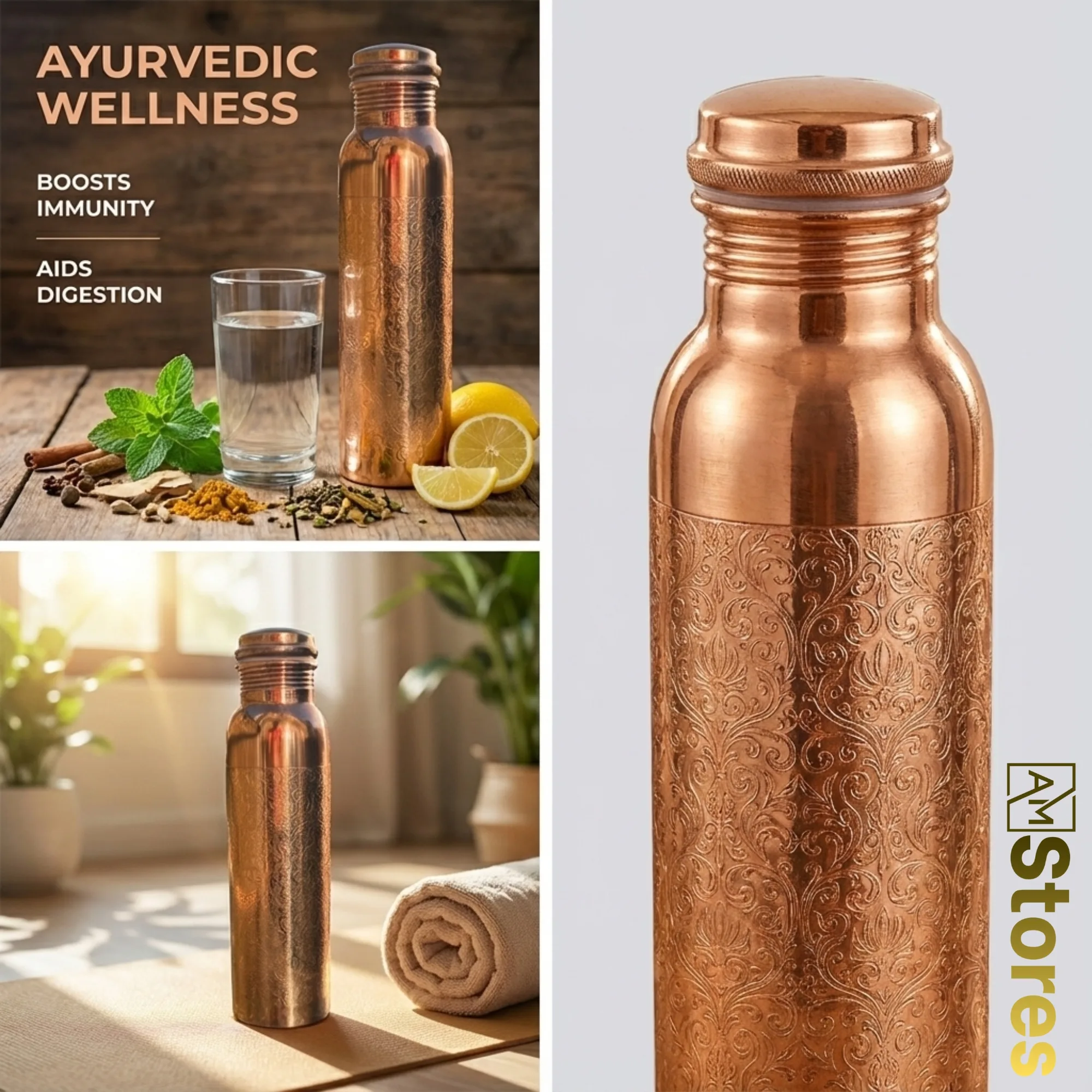Etching copper water bottle leak proof cap