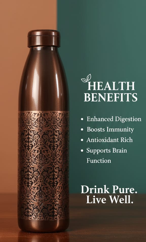 Engraved Chakra Design Copper Bottle - Yoga & Wellness