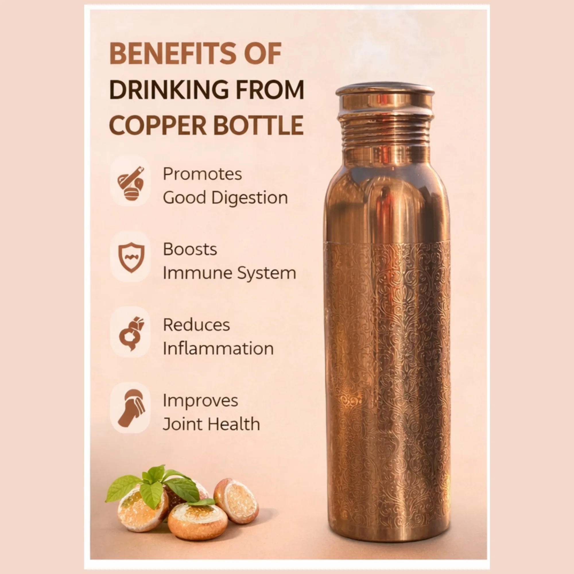 Etched Pure Copper Water Bottle Leak Proof Ayurvedic Drinking Bottle - Image 6