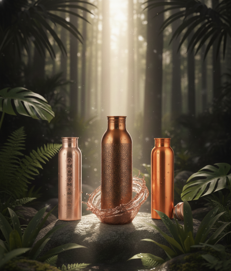 Collection of Handcrafted Copper Water Bottles - Lifestyle