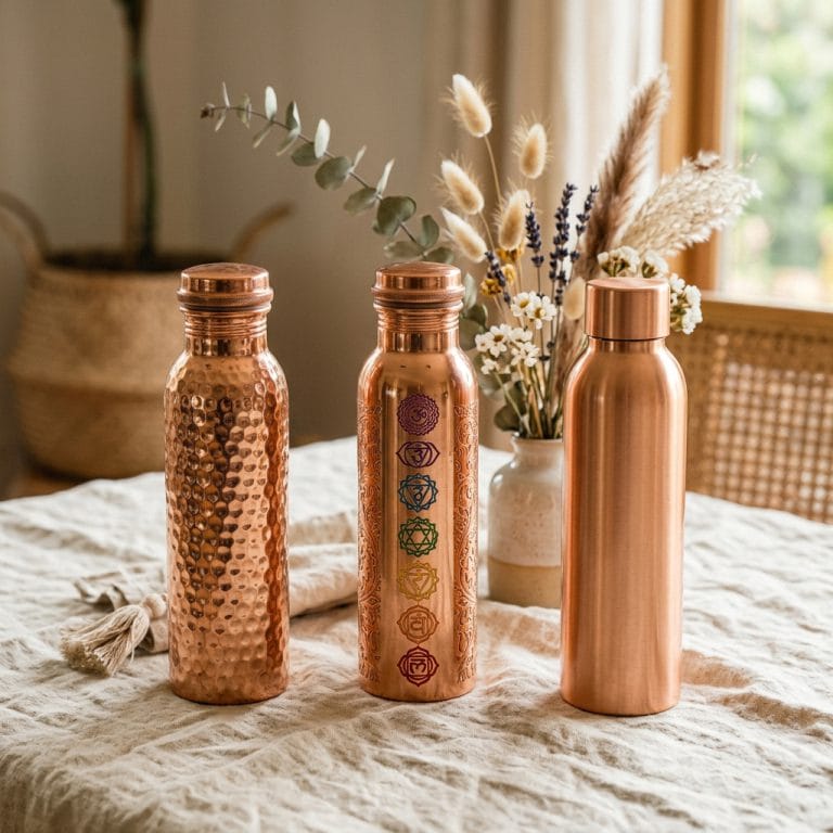 Collection of the best copper water bottles UK — hammered, engraved, and plain designs