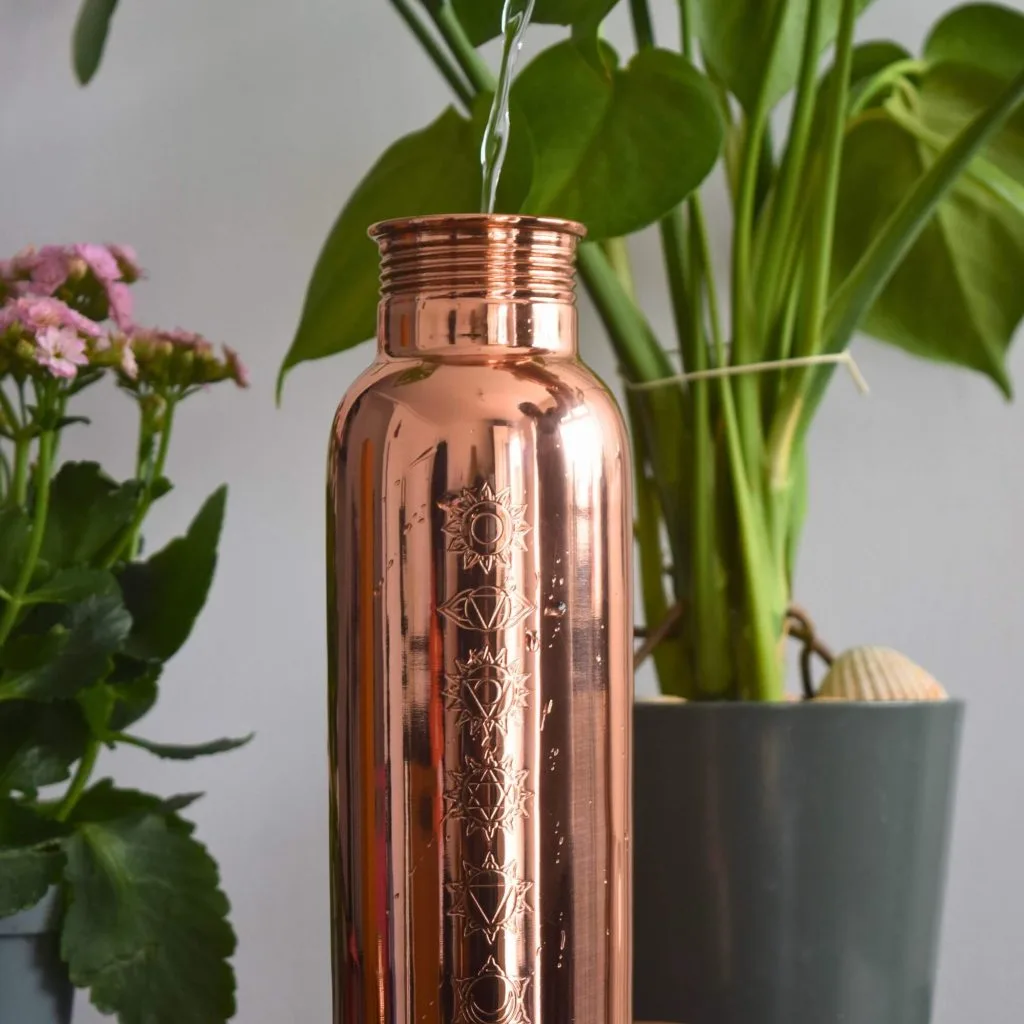 7 Chakra Copper Water Bottle 1L | Hand Etched Crown to Root | Yoga Gift For Her | UK Stock