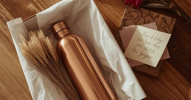 Copper water bottle gift set beautifully wrapped — copper water bottle gift ideas for health lovers