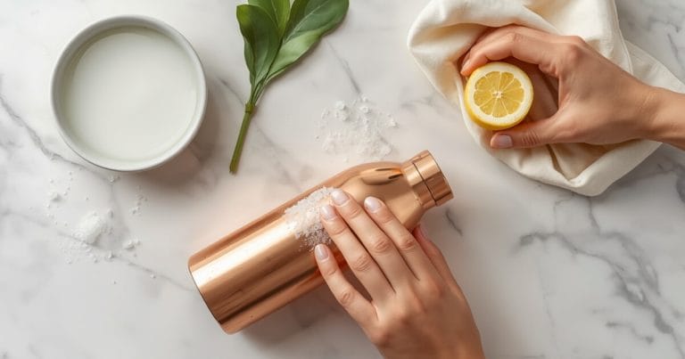 Cleaning a copper water bottle naturally with lemon and salt — how to clean copper water bottle