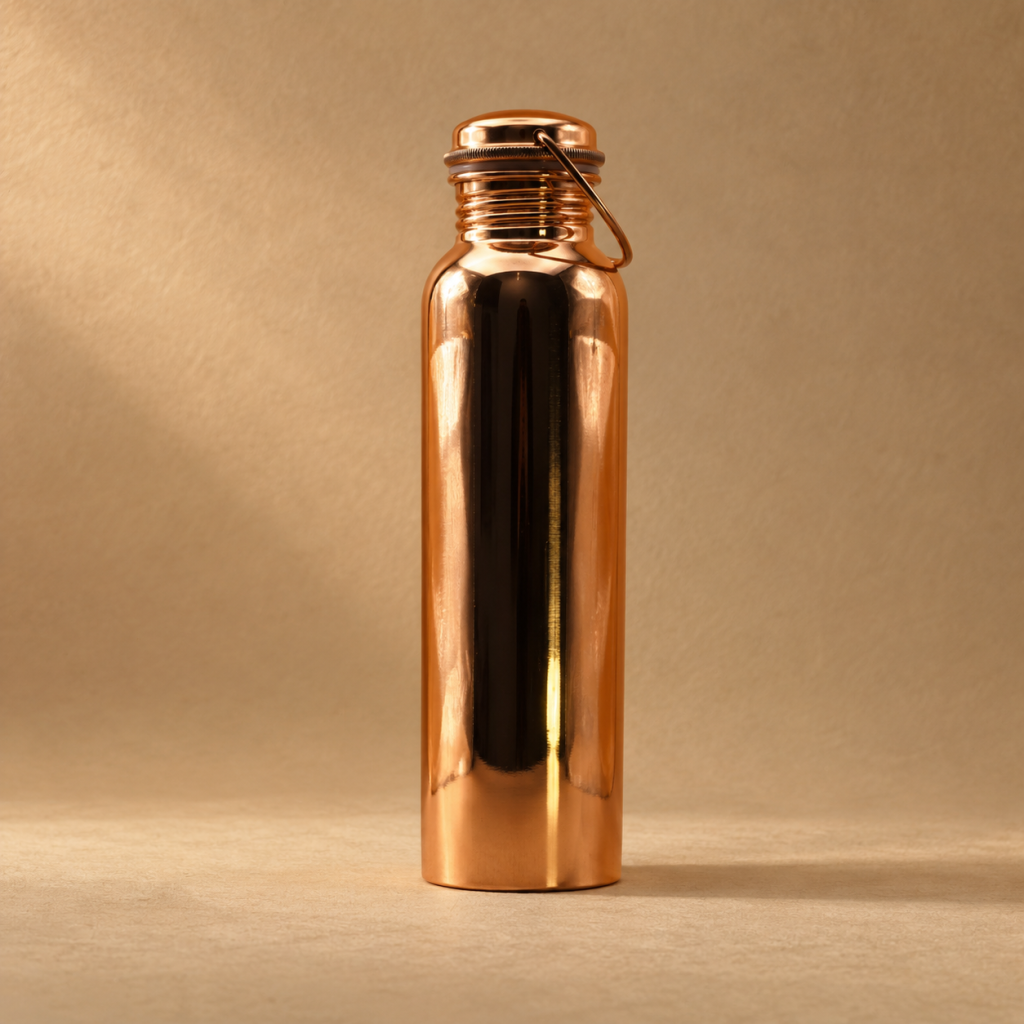 Shiny copper water bottle 1 litre — lifestyle, AM Stores UK