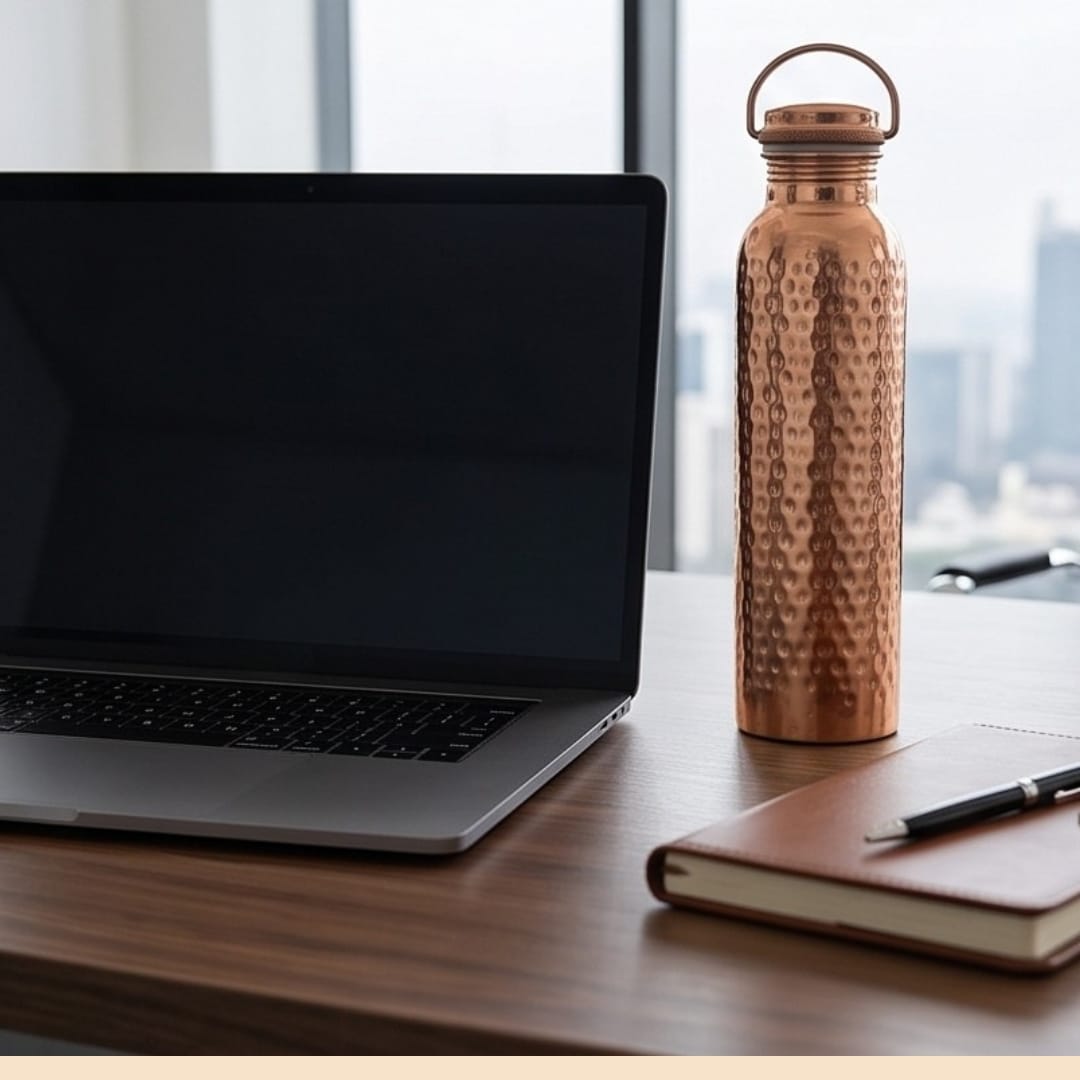 Hammered Copper Water Bottle 7 Hammered copper water bottle 1 litre — detail, AM Stores UK
