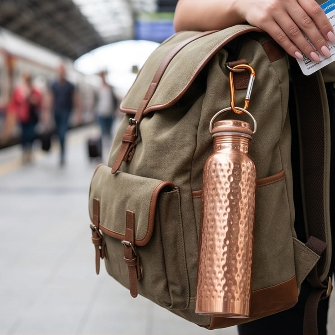 Hammered Copper Water Bottle 9 Hammered copper water bottle 1 litre — detail, AM Stores UK